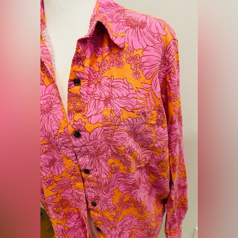 Universal Thread Vibrant Pink and Orange button down shirt women small tropical - Picture 5 of 7